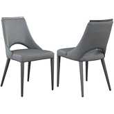 Samira Dining Chair in Gray Leatherette & Black Chrome (Set of 2)